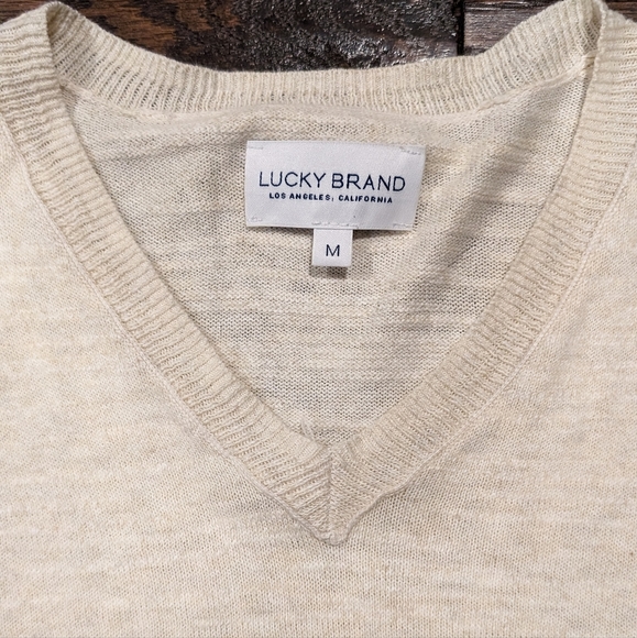 Lucky Brand V Neck Sweater Cream Color Lightweight - Picture 4 of 6